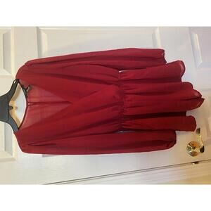 Forever 21 Red Long Sleeve Romper Jumpsuit